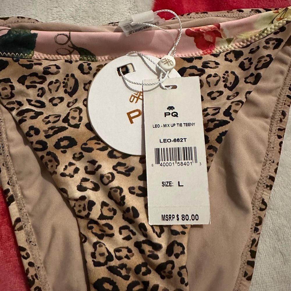 NWT  Pilyq PQ Leopard Eden Mix Up Tie Side Teeny Bikini Bottom - Picture 7 of 10